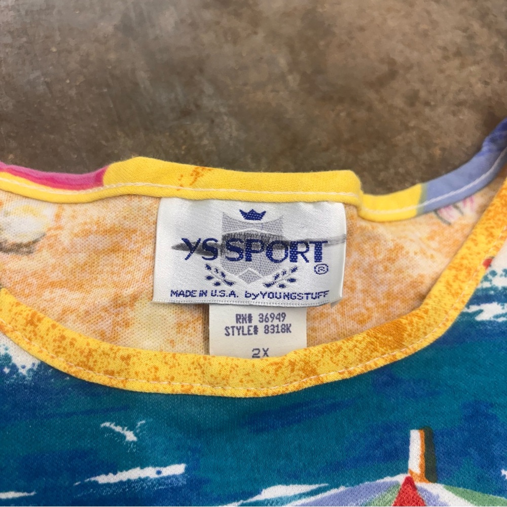 Vintage 90s YS Sport Beach Umbrella All Over Print T Shirt Made in USA 2X Large - Picture 2 of 6